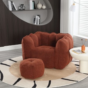 CAVINAS Chenille Bean Bag Chair with Footstool,Square Lazy Sofa Chair with High Resilient Foam and Armrests,Cozy Lounge Chair for Living Room - 1 of 4