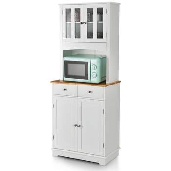 Tangkula Buffet Hutch Kitchen Storage Cabinet Microwave Stand with 2 Drawers and 2 Door Storage Cabinet White