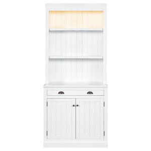 TiramisuBest 83.4"Tall Bookcase with LED Lighting–Modern Storage Bookshelf with 3 Drawers and Adjustable Shelves for Living Room and Home Office,White - 1 of 4
