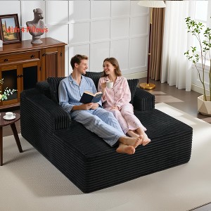 Oversized 61" Chaise Lounge Chair Corduroy Upholstered Sofa w/ 4 Pillows & Armrests Full Compression Polyurethane Loveseat No Assembly Required - 1 of 4