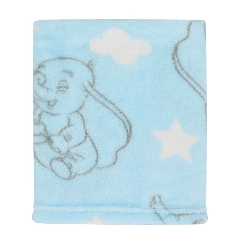Disney Dumbo Pastel Blue, Grey and White Clouds and Stars Super Soft Baby Blanket, 3 of 5