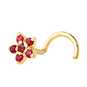 Jewelry Avalanche 22G Solid 14K Gold Ruby Flower Nose Screw Nose Stud - 1 of 4