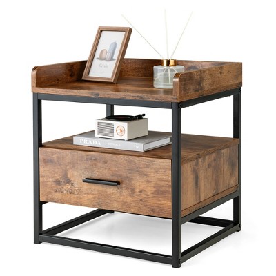 Tangkula Nightstand Side End Sofa Table w/ Drawer Metal Frame for Living Room Bedroom
