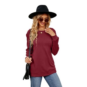 Coolmee Women's Sweatshirts Crewneck Long Sleeve Loose Fit Tops Color Block Ribbed Trim Fashion - 1 of 4