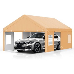 13x25FT Metal Carport - Iron Pipe + PE, All-Inclusive with 4 Doors & 4 Windows, Garage Car Shelter Shade for Car, Truck & Boats - 1 of 4