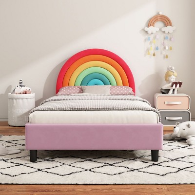 Twin Bed For Kid,Upholstered Bed Frame,Wooden Twin Bed Frame,Upholstered Headboard,Twin Upholstered Headboard-Cuddlewood