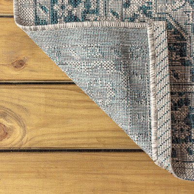 Rozetta Gray and Teal Medallion Synthetic Area Rug