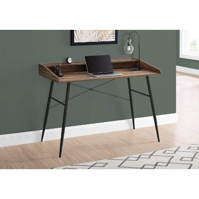 Industrial Brown Reclaimed Wood Desk with Hutch and Black Metal Base, 47"
