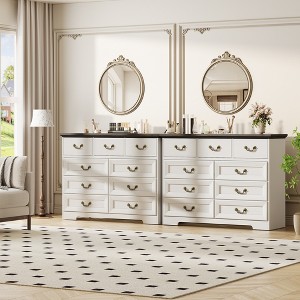 9-Drawer Dresser, 47" Wide Wood Vintage Chest of Drawers with Natural Texture and Vintage Gold Floral Handles,Modern Dresser for Living Room, Hallway - 1 of 4