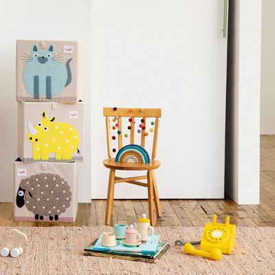 Cat Applique Beige and Blue Fabric Cube Storage Box