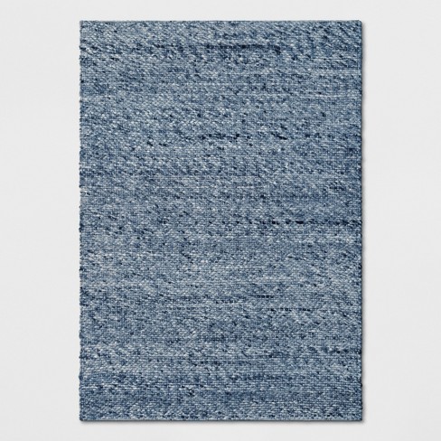 The Indoor Store Hand Knitted Chunky Wool Area Rug, Blue, Runner 