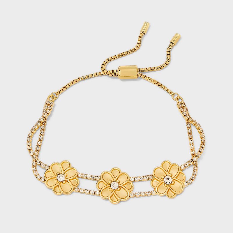 SUGARFIX by BaubleBar Pave Flower Chain Bracelet - Gold, 3 of 5