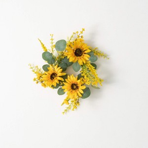 Sullivans 12.5" Artificial Sunflower Eucalyptus Mini Ring - 1 of 3