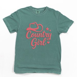 Country Girl Hat Puff Print  - Womens Garment Dyed Graphic T-Shirt - 1 of 4