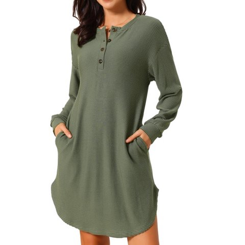 Женские платья INSPIRE CHIC Women's Long Sleeve Button Down Unique Wavy Texture Tunic Casual Dress Green Medium