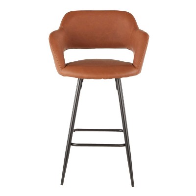 Contemporary Black Metal and Brown Faux Leather Counter Stools