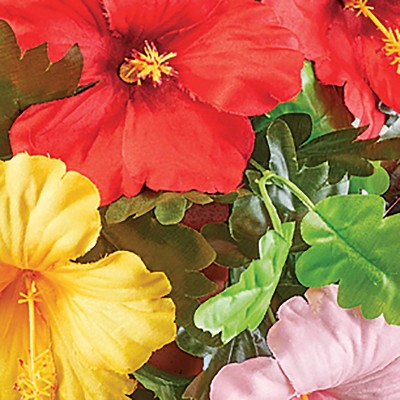 Multi-Color Artificial Tropical Hibiscus Bush Basket Set