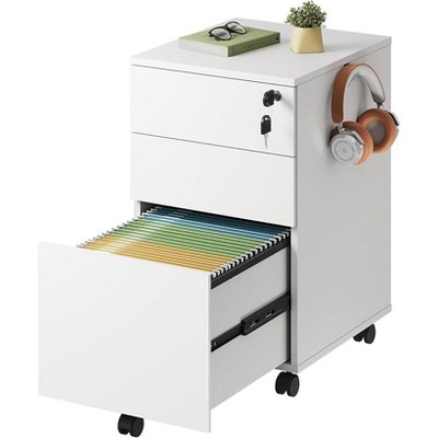 GALAXHERO 3-Drawer Rolling File Cabinet with Lock, Wood Under Desk Filing Cabinet for Home Office, Fits Letter/Legal/A4 Size