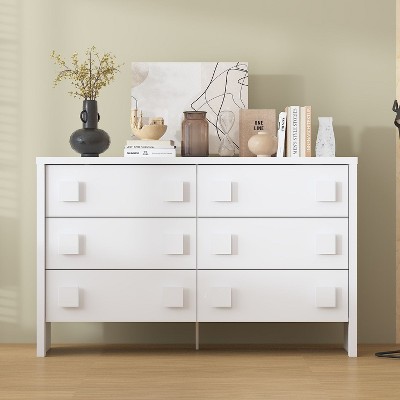Famapy Large White 6 Drawer Chest of Drawers Double Handle Design Dresser for Bedroom
