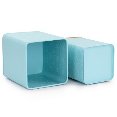 Turquoise Square Iron Canister Set with Bamboo Lids
