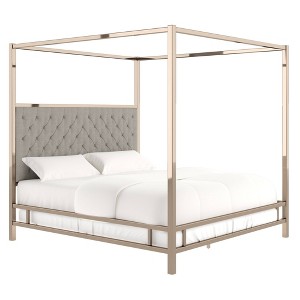 King Manhattan Champagne Gold Canopy Bed with Diamond Tufted Headboard Smoke - Inspire Q, Grey