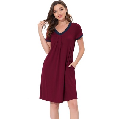 cheibear Women's Soft V-Neck Summer Pajama Lounge Dress with Pockets Nightgowns