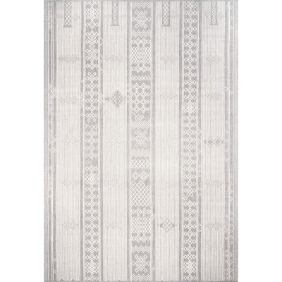 Leigh Light Gray Stripe Synthetic 5' x 8' Indoor/Outdoor Rug