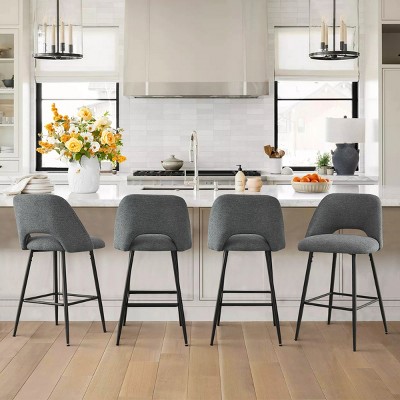 Edwin 26.5" inches Fabric Counter Height Stools,Armless Upholstered Counter Stools With Backs Set Of 4,Black Metal Frames-Maison Boucle