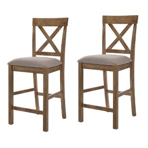 Linen Upholstered Counter Height Stools with Cross Back, Ideal for Kitchens and Bars (Set of 2) - 1 of 4