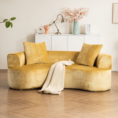 Moon-Shaped Sofa with Deep Seat, Modern Chenille Fabric Sleeper Sofa, Non-Assembly Foam Compression Sofa, Yellow/Green - ModernLuxe