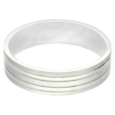 Stainless Steel Polished and Matte Striped Men's Ring - Silver (Size 12)