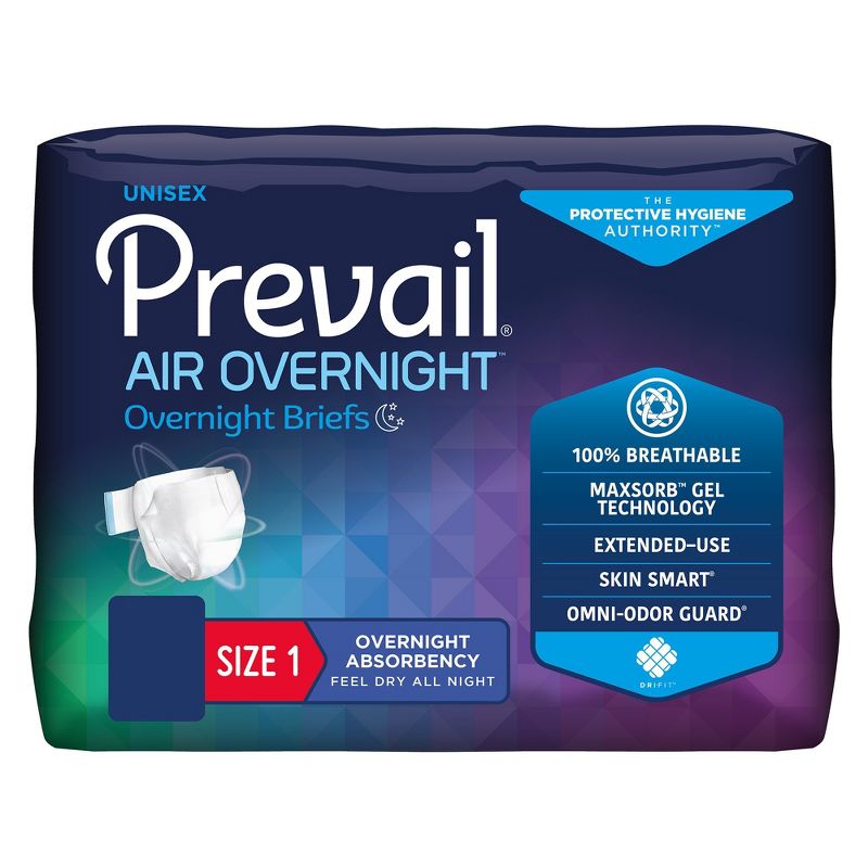 Prevail Air Overnight Disposable Diaper Brief, Heavy, Size 1, 1 of 2