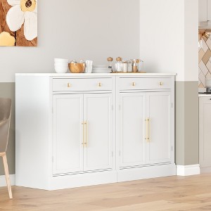 Modern Freestanding Kitchen Pantry Set of 2, Buffet Storage Cabinets with Drawer, 2 Adjustable & 2 Door Shelves - 1 of 4