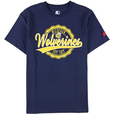 STARTER Mens Michigan Wolverines Graphic T-Shirt, Blue, Large