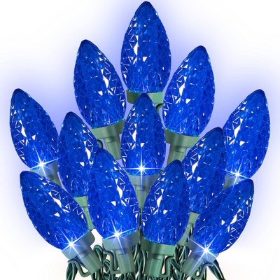 Dazzle Bright C9 Christmas String Lights, 100 LED 66 FT Waterproof Connectable Green Wire Fairy Lights, Blue