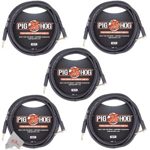 Pig Hog Tour Grade 10ft Instrument Cable 1/4 Inch to 1/4 Inch Right Angle to Straight Connectors (PH10R) - 5 Units - 1 of 3