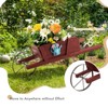 Tangkula Flower Pot Wheelbarrow Planter Solid Pine Wood Wagon Planter w/ Triangular Metal Support 2 Energy-saving Handles Movable Whee Walnut/Red - 4 of 4