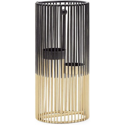 Set of 2 Black and Gold Metal Geometric Candle Holders