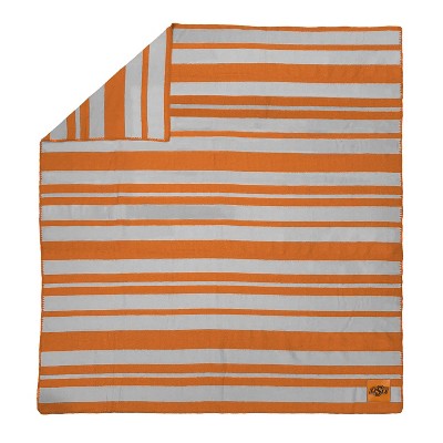 NCAA Oklahoma State Cowboys Acrylic Stripe Throw Blanket with Faux Leather Logo Patch