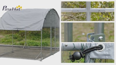 Large Silver Metal Walk-In Chicken Coop with UV Resistant Cover