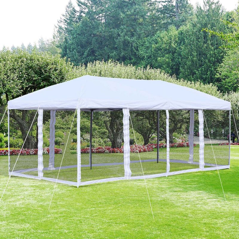 Outsunny 10' x 20' Heavy Duty Pop Up Canopy with 6 Sidewall Mesh Netting, Outdoor Party Event Tent with Oxford Fabric Roof for Backyard Garden Patio, 4 of 12