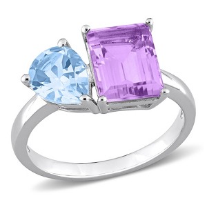 EVERLY JEWELRY | Sterling Silver 3 5/8 CT TGW Sky Blue Topaz and Pink Amethyst 2-Stone Toiet Moi Ring - 1 of 4