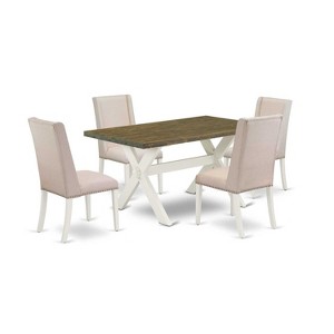 HomeStock 5-Piece Distressed Jacobean Finish Solid Wood Top Dining Table with 4 Parson Chair - 1 of 4