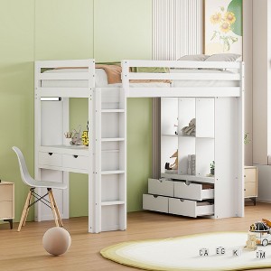 NicBex Twin Size Bunk Bed Loft Bed with Desk Wooden Bed Frame with Shelves, Drawers, Ladder and Full Length Guardrail, No Box Spring Required - 1 of 4