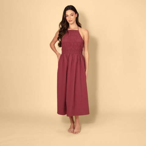 Женские платья Solid & Striped Women's Smocked A-Line Dress - Burgundy S