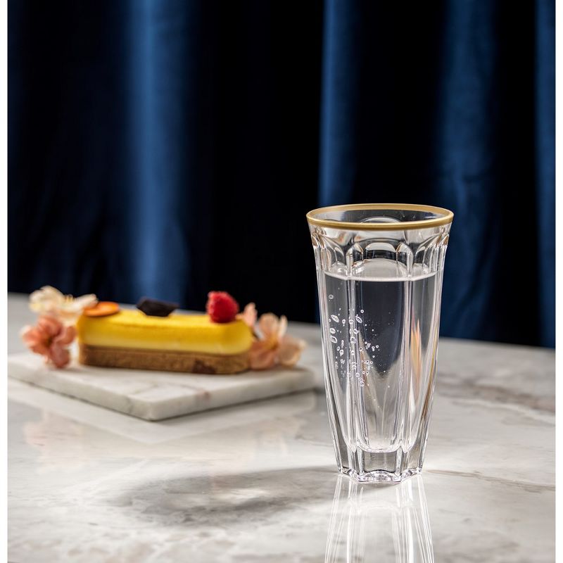 JoyJolt Windsor Crystal Highball Glasses - Set of 2 Tall Elegant Drinking Glassware with Gold Rim - 8.7 oz, 2 of 8
