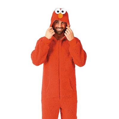 Sesame Street Adult Elmo Hooded Onesie Halloween Costume Jumpsuit
