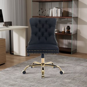Aortzio Velvet Upholstered Office Chair,Swivel Task Chair With Golden Metal Base - 1 of 4