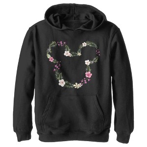 Boy's Disney Mickey Mouse Flower Crown Silhouette Pull Over Hoodie - 1 of 4