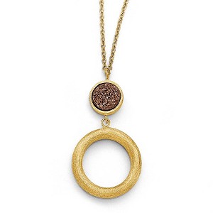 Black Bow Jewelry 14k Yellow Gold Brown Druzy Disc & Open Circle Drop Necklace, 17 Inch - 1 of 4
